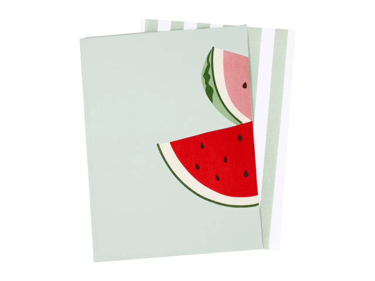 Light green notebook with watermelon slices and striped pattern.