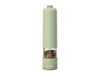 A light green SilverCrest electric pepper grinder filled with colorful peppercorns.