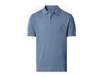Light blue knitted polo shirt with short sleeves and a three-button placket.