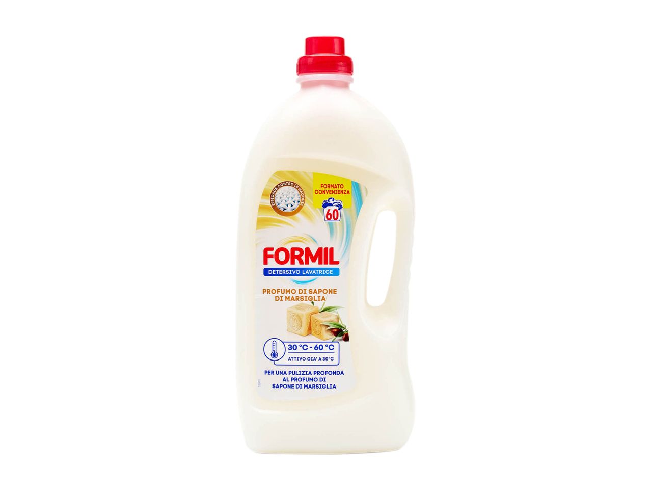 Detersivo lavatrice Formil al profumo di sapone di Marsiglia.