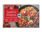 Spaghetti Bolognese med kødsauce af grisekød og tomat, 1 kg, klar til ovn eller mikroovn.