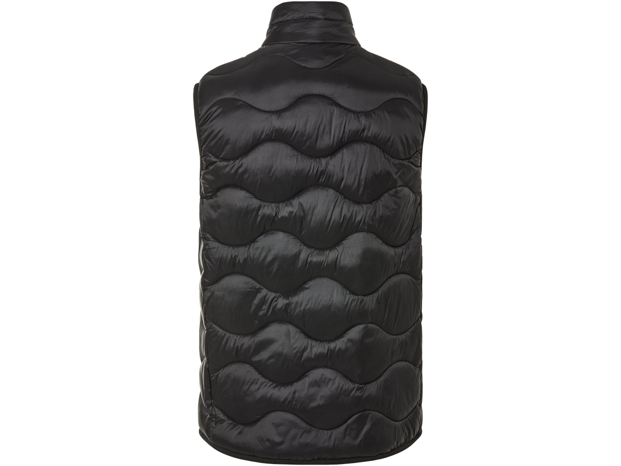 Colete acolchoado preto masculino Livergy com padrão ondulado.