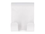 White plastic wall-mounted phone holder with a U-shaped cradle.