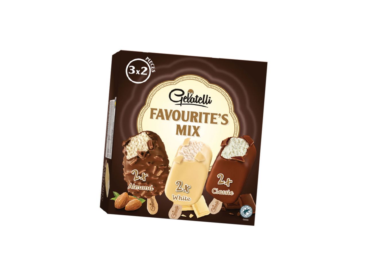 Gelatelli sladoled: mešavina ukusa badema, bele čokolade i klasične čokolade.