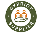 Σφραγίδα Κύπριου Προμηθευτή με δύο φιγούρες πάνω από ένα χέρι, που υποδηλώνει υποστήριξη.