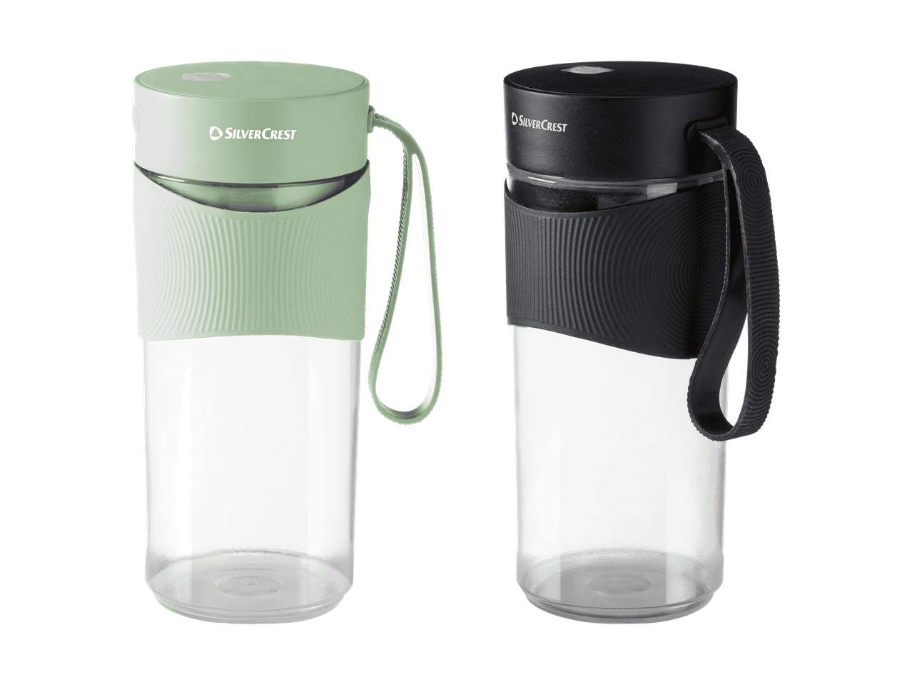 Deux mixeurs portables SilverCrest, un vert clair et un noir.