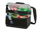 A black and green Parkside cooler bag filled with food and drinks.