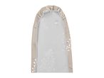Beige fabric chair cover with a slightly sheer center panel.