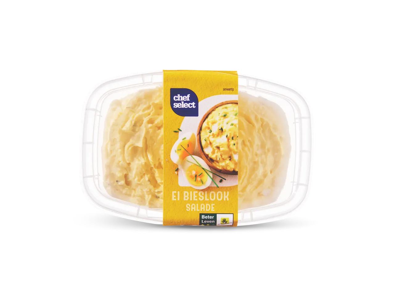Chef Select Ei Bieslook Salade in een plastic bakje.