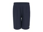Dark blue athletic shorts with an elastic waistband and a small white logo on the right leg.