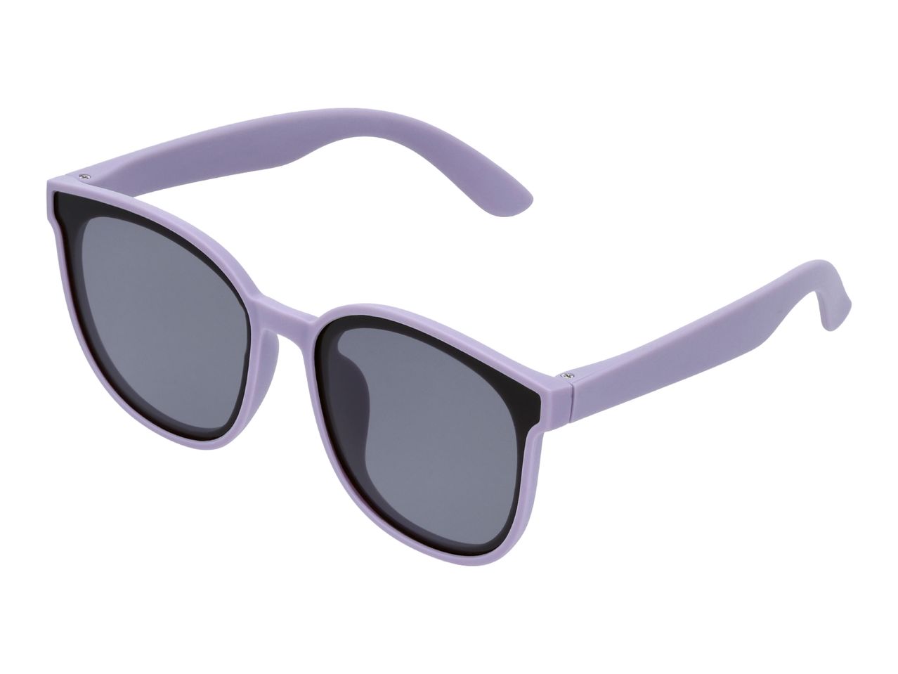 Light purple sunglasses with dark lenses, angled view.