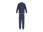Kids' blue pajamas with construction vehicle print, including a long-sleeved top and pants.