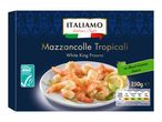 Packaging for white king prawns in basil-lemon sauce, with nutritional information.