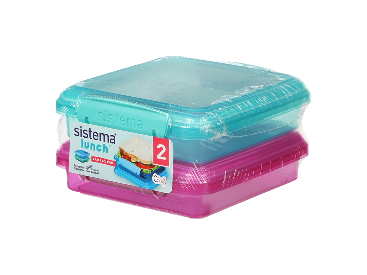Sistema Lunch: 2 δοχεία για γεύμα, τιρκουάζ και ροζ.