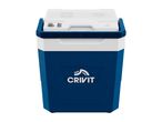 Blue and white electric cool box with controls on the lid