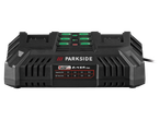 Încărcător de baterii Parkside X 20V Team cu informații despre capacitate și timp de încărcare.