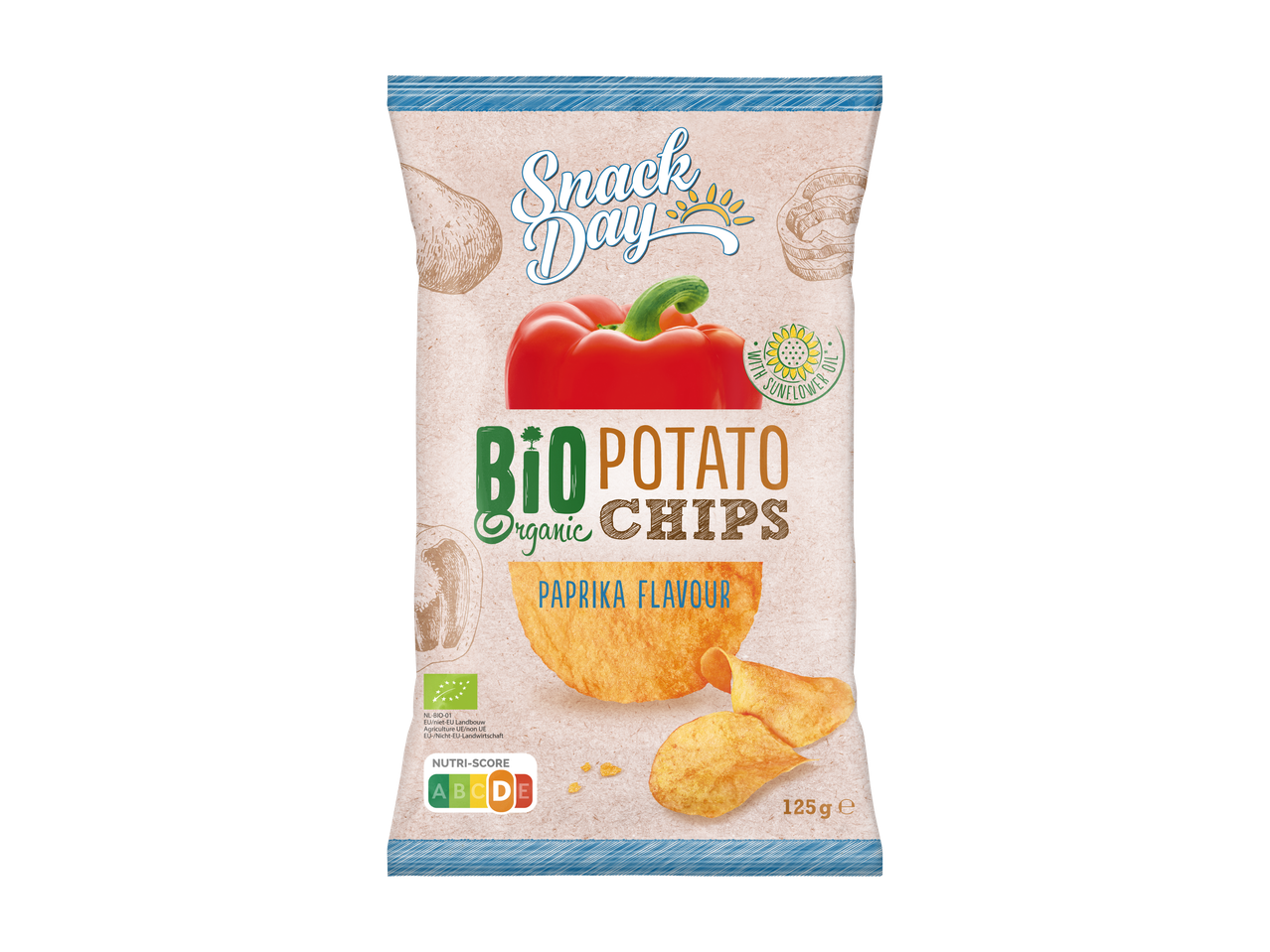 Snack Day Bio Aardappelchips Paprika Smaak, 125g
