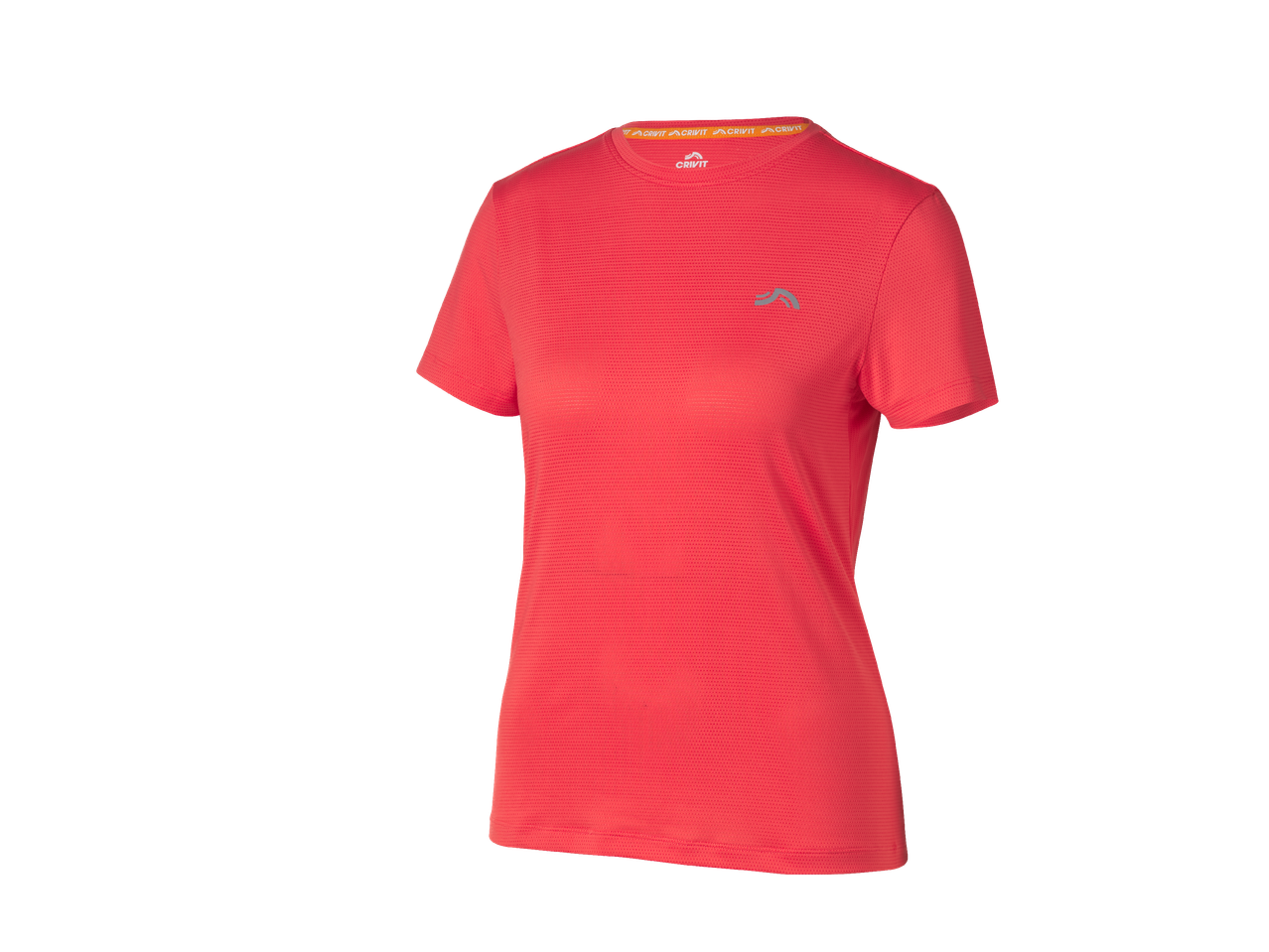 Дамска спортна тениска в цвят корал с къс ръкав и дискретно лого на гърдите