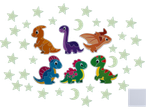 Adesivos brilhantes de dinossauros e estrelas para quartos infantis.