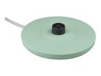 Light green kettle base with a black power connector and a white cord.