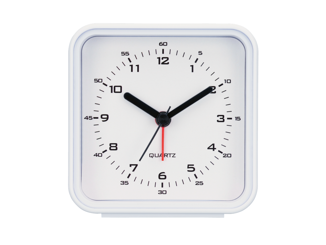 White square quartz alarm clock.