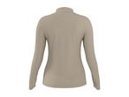 Back view of a plain beige long-sleeved top with a mock neck.