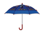 Blauer Super Mario Regenschirm mit Mario- und Luigi-Figuren.