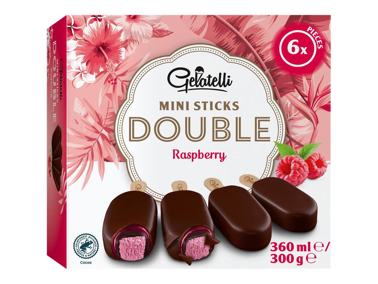 Înghețată Gelatelli Mini Sticks Double Raspberry, 6 bucăți, 300g.