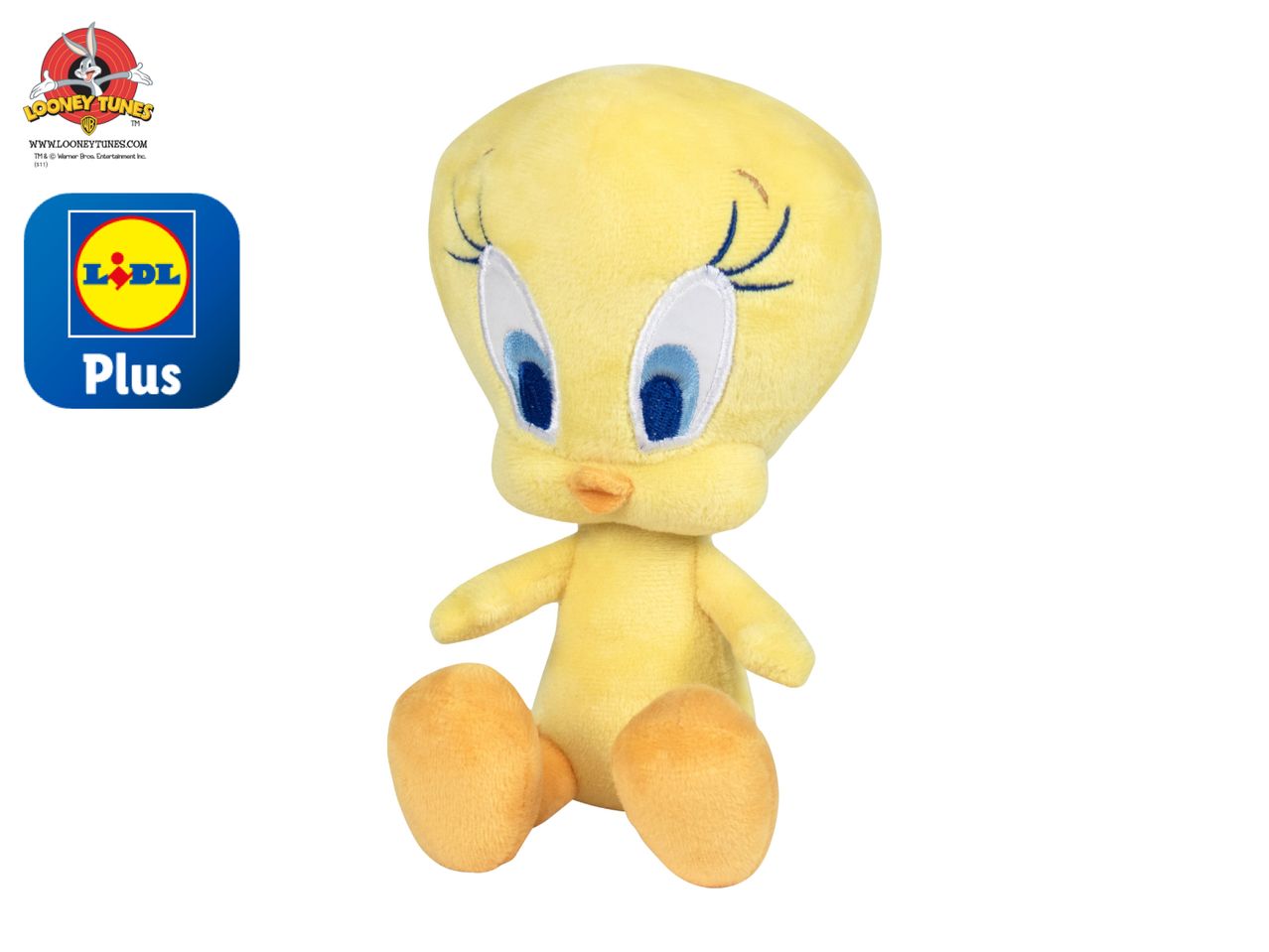 A yellow Tweety Bird plush toy from Looney Tunes, sold at Lidl Plus.