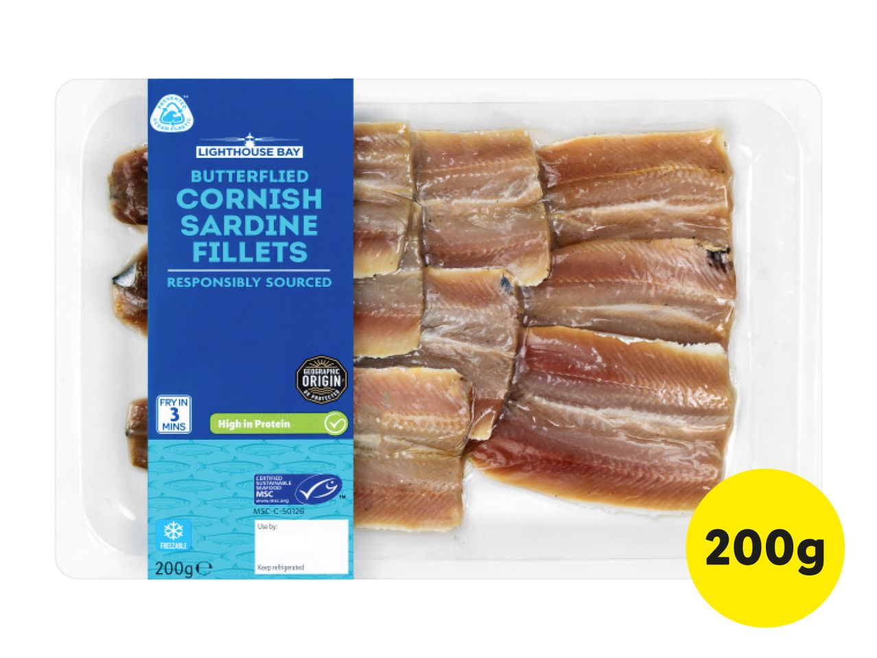 Lighthouse Bay Cornish Sardine Fillets (200g), responsibly sourced and butterflied.