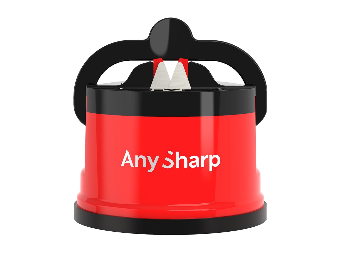 A red AnySharp knife sharpener.