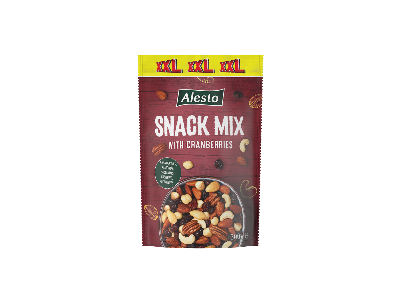 Amestec de gustări Alesto cu afine, migdale, alune, caju și nuci pecan (300 g).