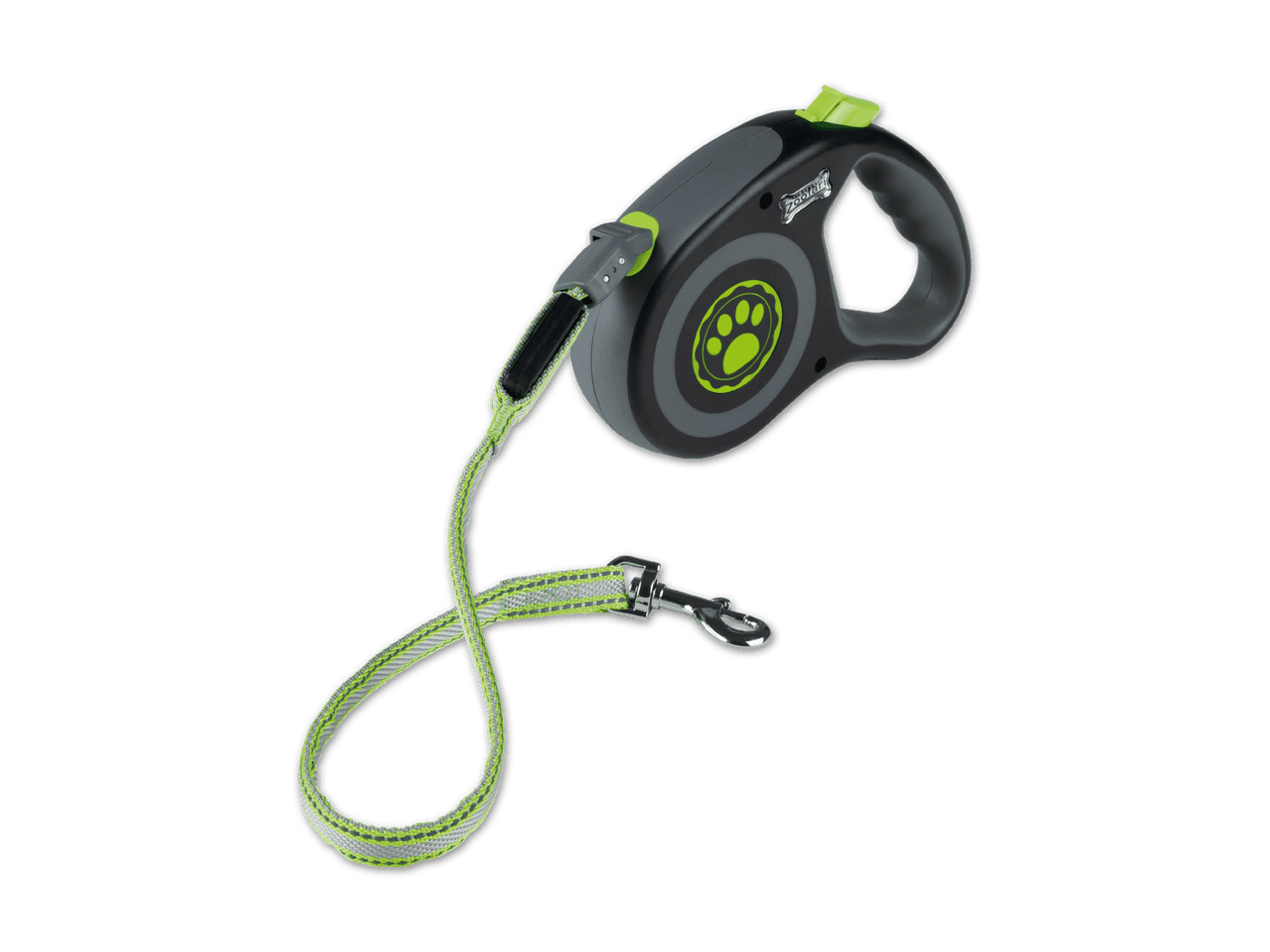 Flexi Rollleine mit grünem Pfotenabdruck und Leine