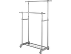 LIVARNO Suport haine: Sudraba, dubults drēbju statīvs uz riteņiem ar apakšējo plauktu.