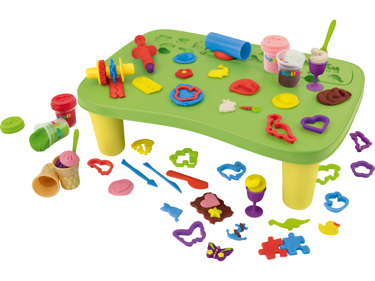 Lupilu® Knet-Set Spieltisch mit bunter Knete und Förmchen