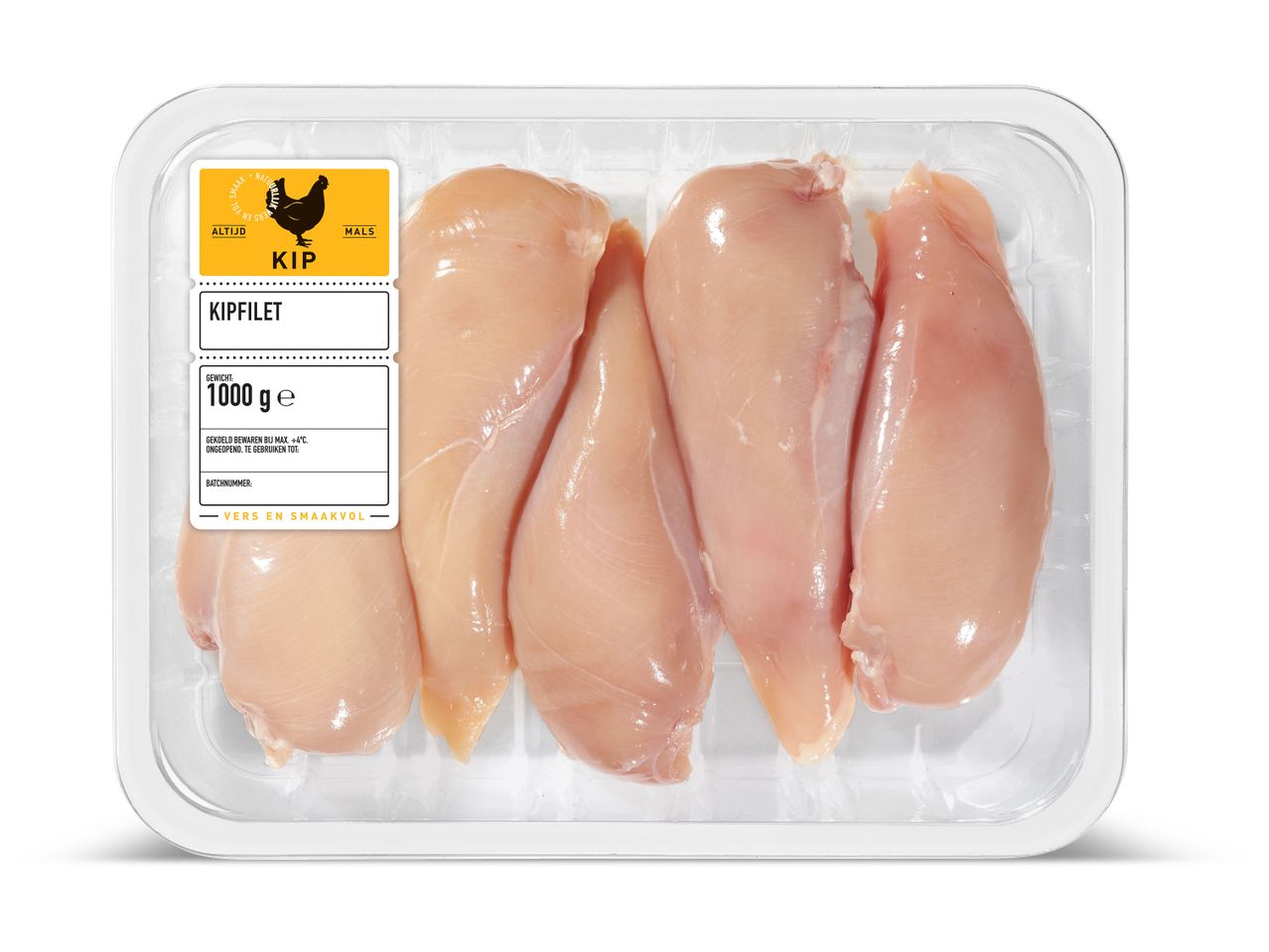 1000 g kipfilets in plastic verpakking.