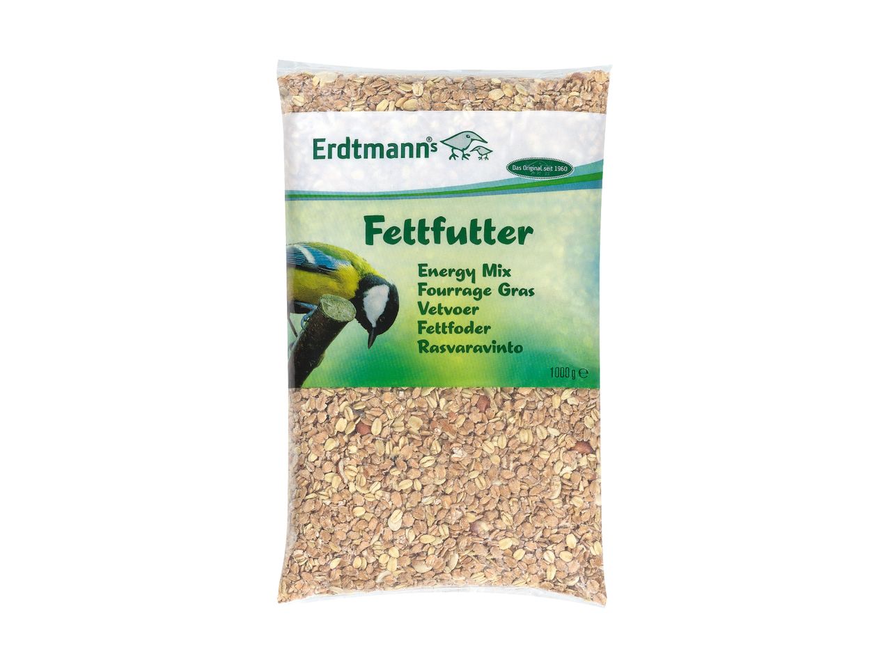 Erdtmanns Fettfutter energiblanding til fugle i en 1000g pose.