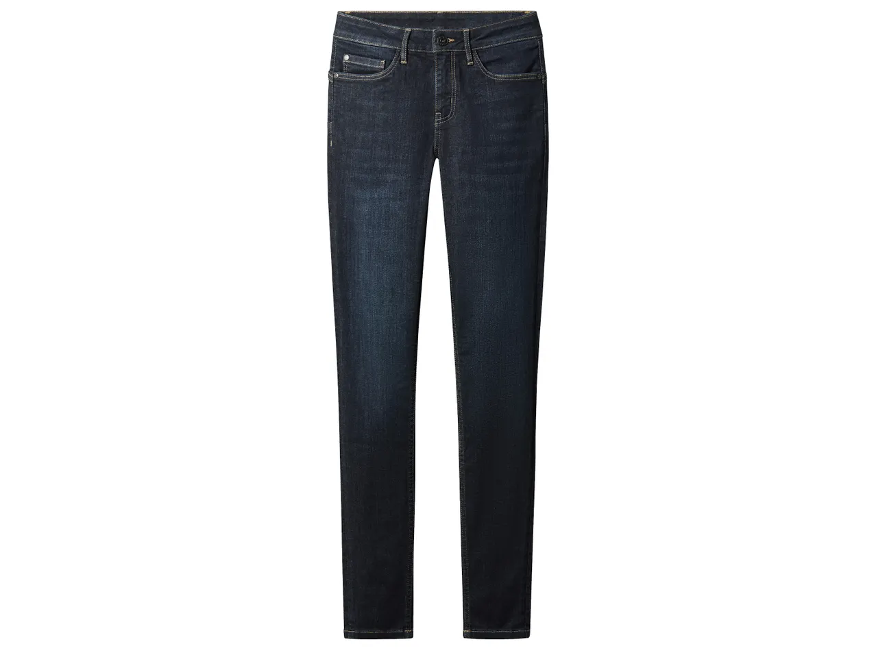 Тъмносини дънки с прав крачол и леко изсветлял ефект.