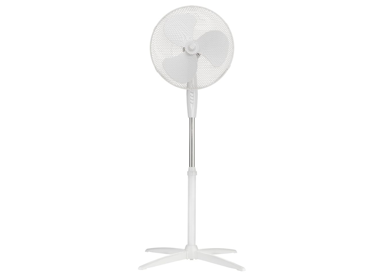 Fehér, álló ventilátor.
