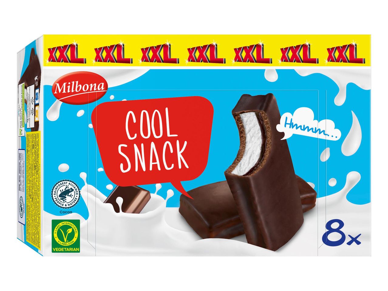 Milbona XXL Cool Snack csokoládé szeletek 8 darabos csomagolásban.