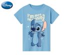 Light blue t-shirt with Stitch and text 'I'm not a morning alien'