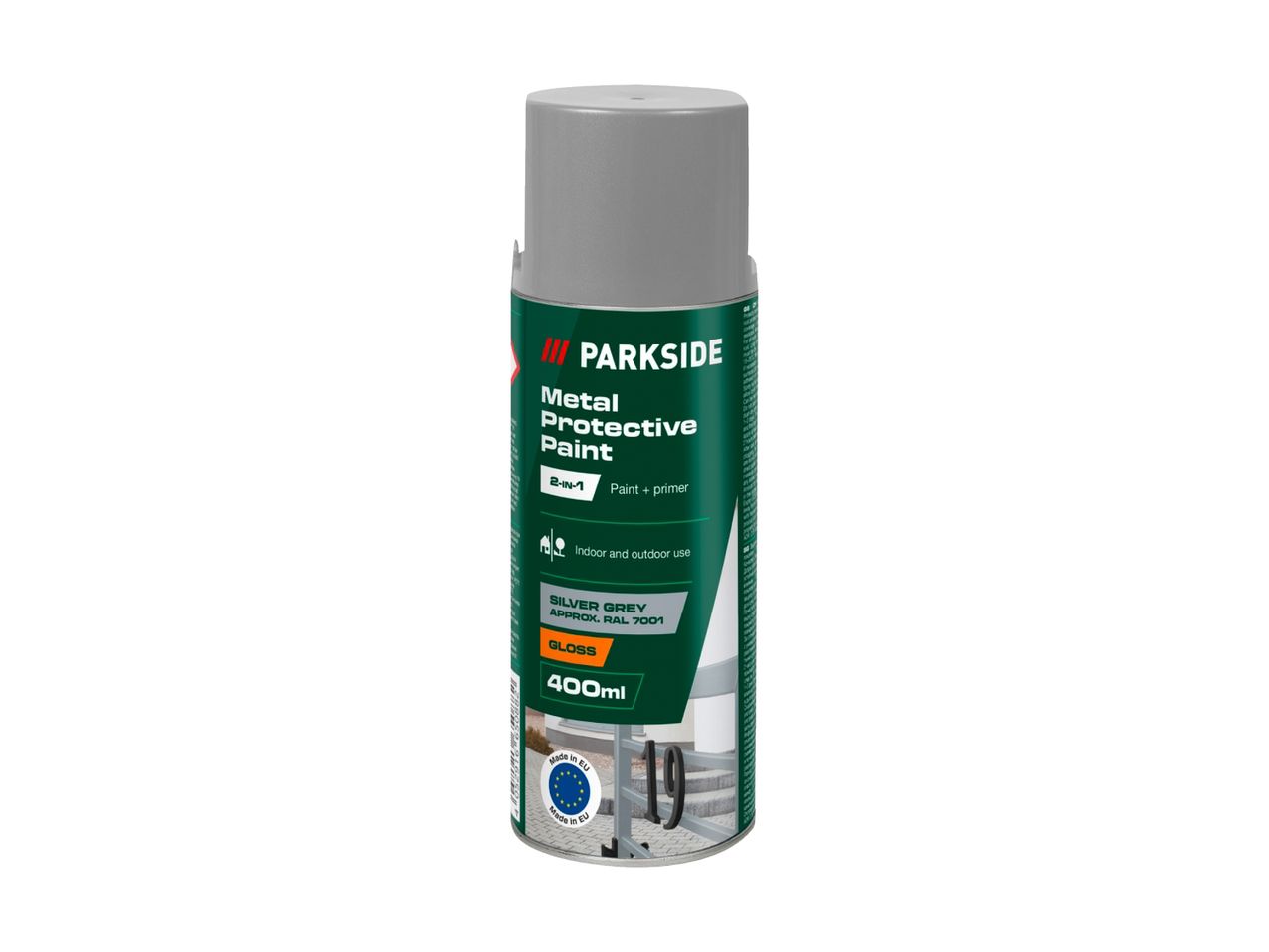 Parksides metalbeskyttende maling i sølvgrå, 400 ml spraydåse.