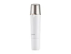 A white and silver cosmetic tube, possibly a lotion or serum dispenser.