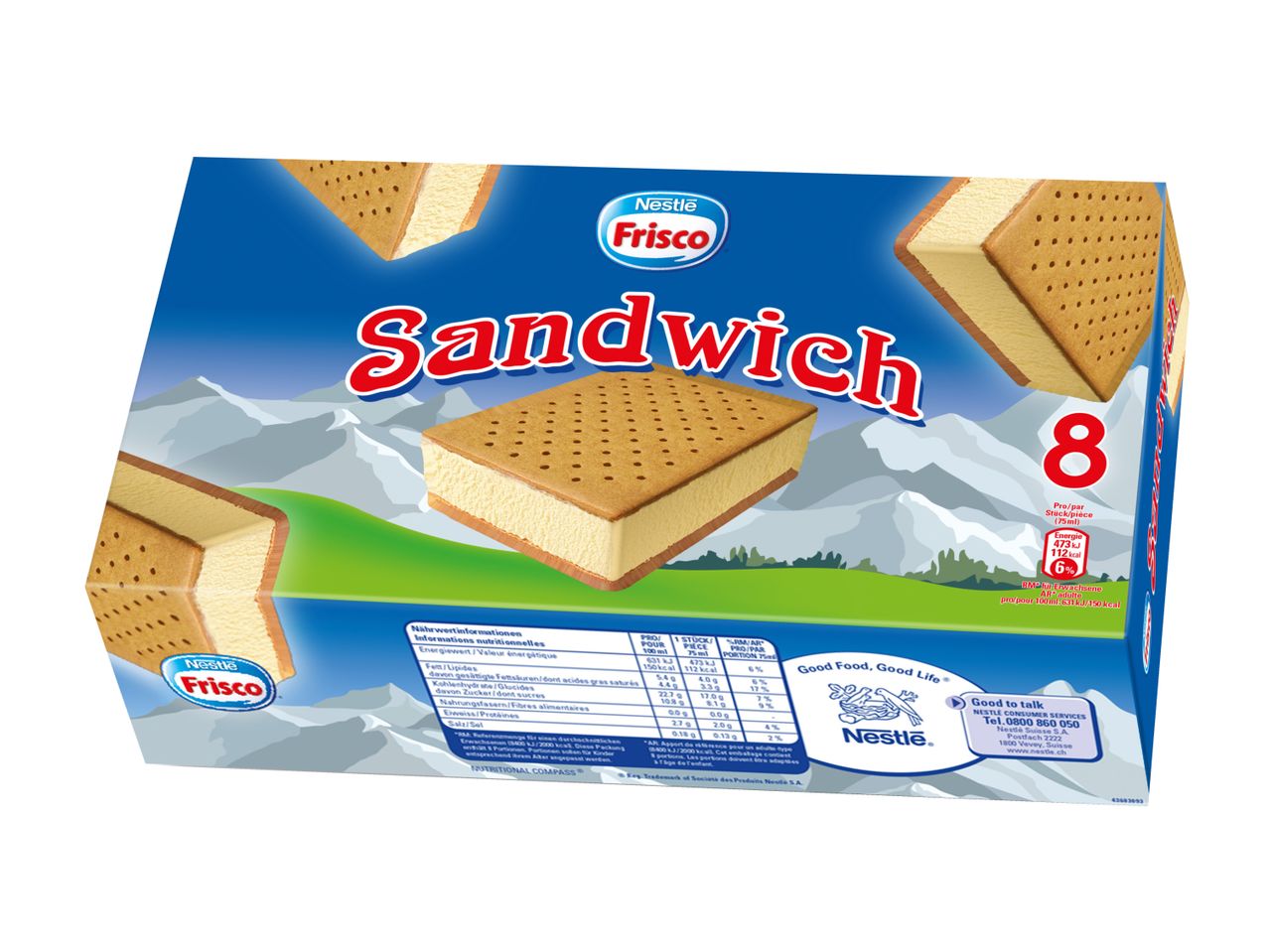 Glaces Sandwich Nestlé Frisco : boîte de 8.
