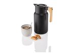 Coffee thermos with bamboo handle, coffee cup and cookies.