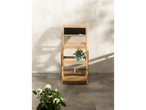 Suporte de plantas de madeira com quadro negro.