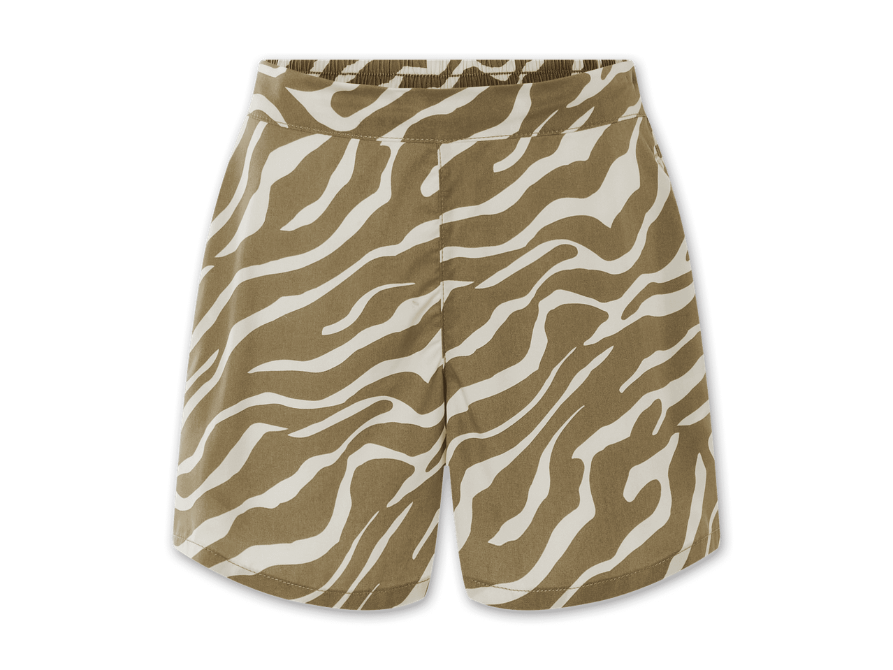 Beige Shorts mit Zebrastreifenmuster.