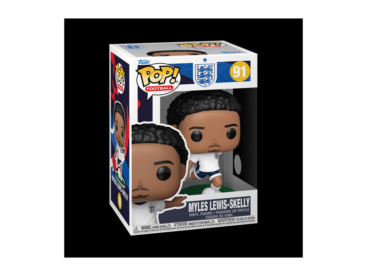 Football player collectible figure in a box, with the number 91 and the name Myles Lewis-Skelly.