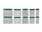 Spatole per stucco di diverse dimensioni con manici verdi.