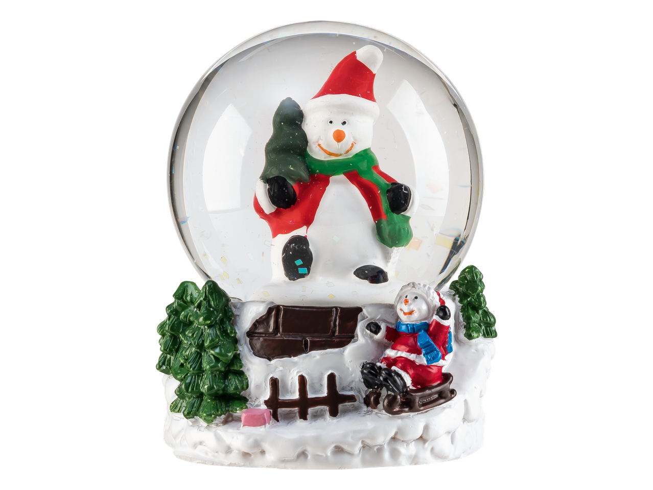 Kalėdinė sniego rutulys su sniego seniais ir Kalėdų eglute